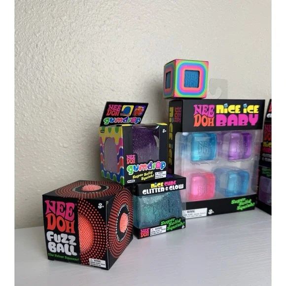 Nee Doh Viral Squish Bundle Lot Set Of 9 Toys. Cubes, Glob, Gumdrop, Fuzz Balls - Picture 2 of 4